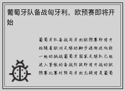 葡萄牙队备战匈牙利，欧预赛即将开始